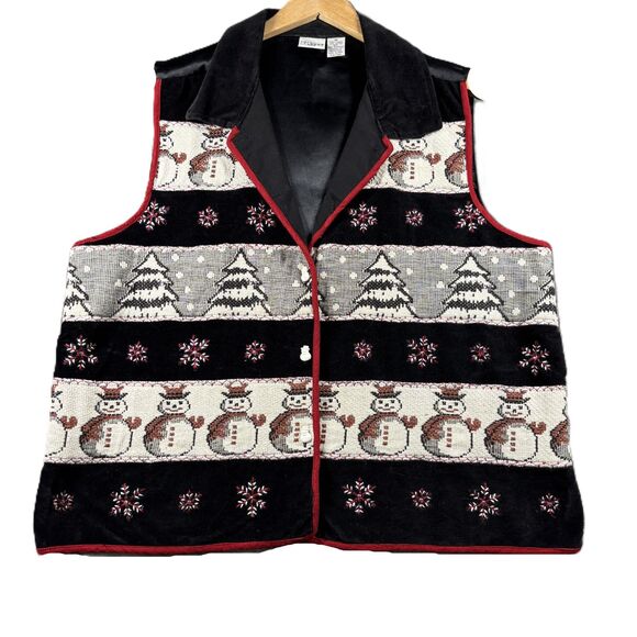 Vintage Women Tapestry Christmas Vest Snowmen Snow Trees Holiday Size 18 I146 - Picture 1 of 8